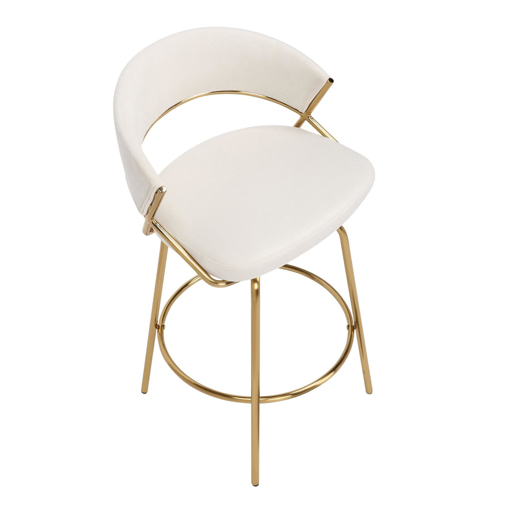 Jie 26" Fixed-Height Counter Stool - Set of 2 - Gold Metal, Cream Velvet