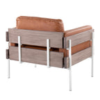 Kari Accent Chair - White Metal, Grey Wood, Camel PU