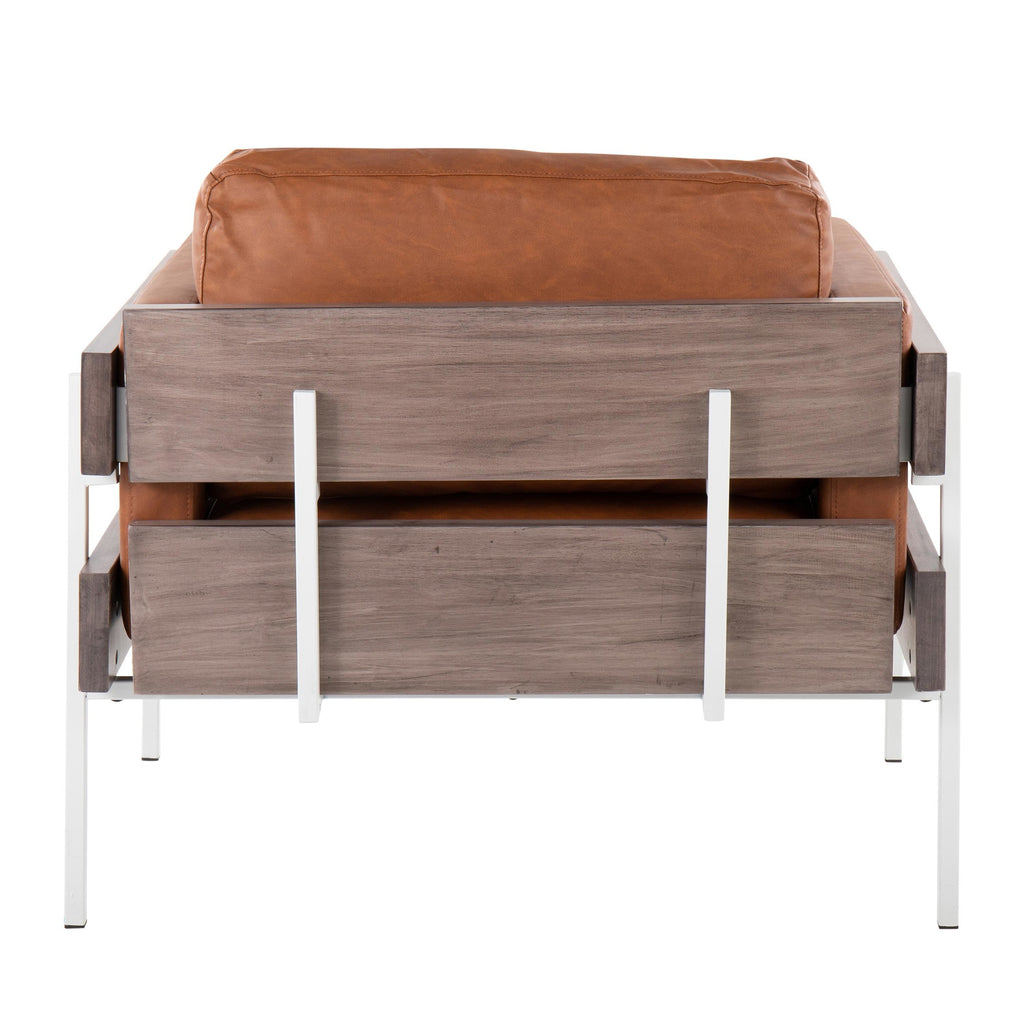 Kari Accent Chair - White Metal, Grey Wood, Camel PU