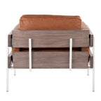 Kari Accent Chair - White Metal, Grey Wood, Camel PU