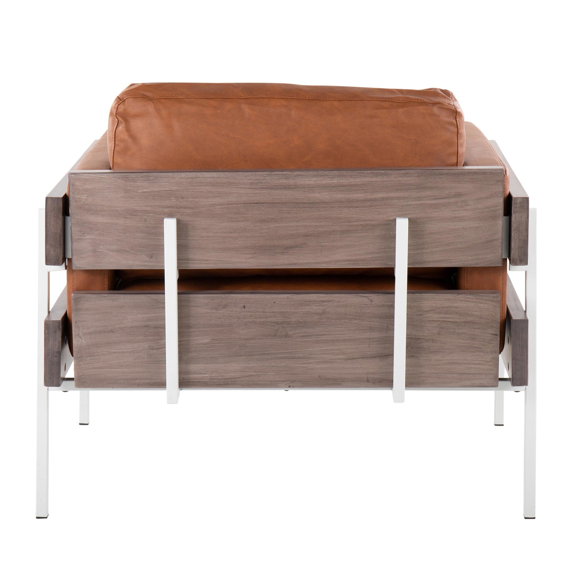 Kari Accent Chair - White Metal, Grey Wood, Camel PU