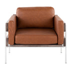 Kari Accent Chair - White Metal, Grey Wood, Camel PU