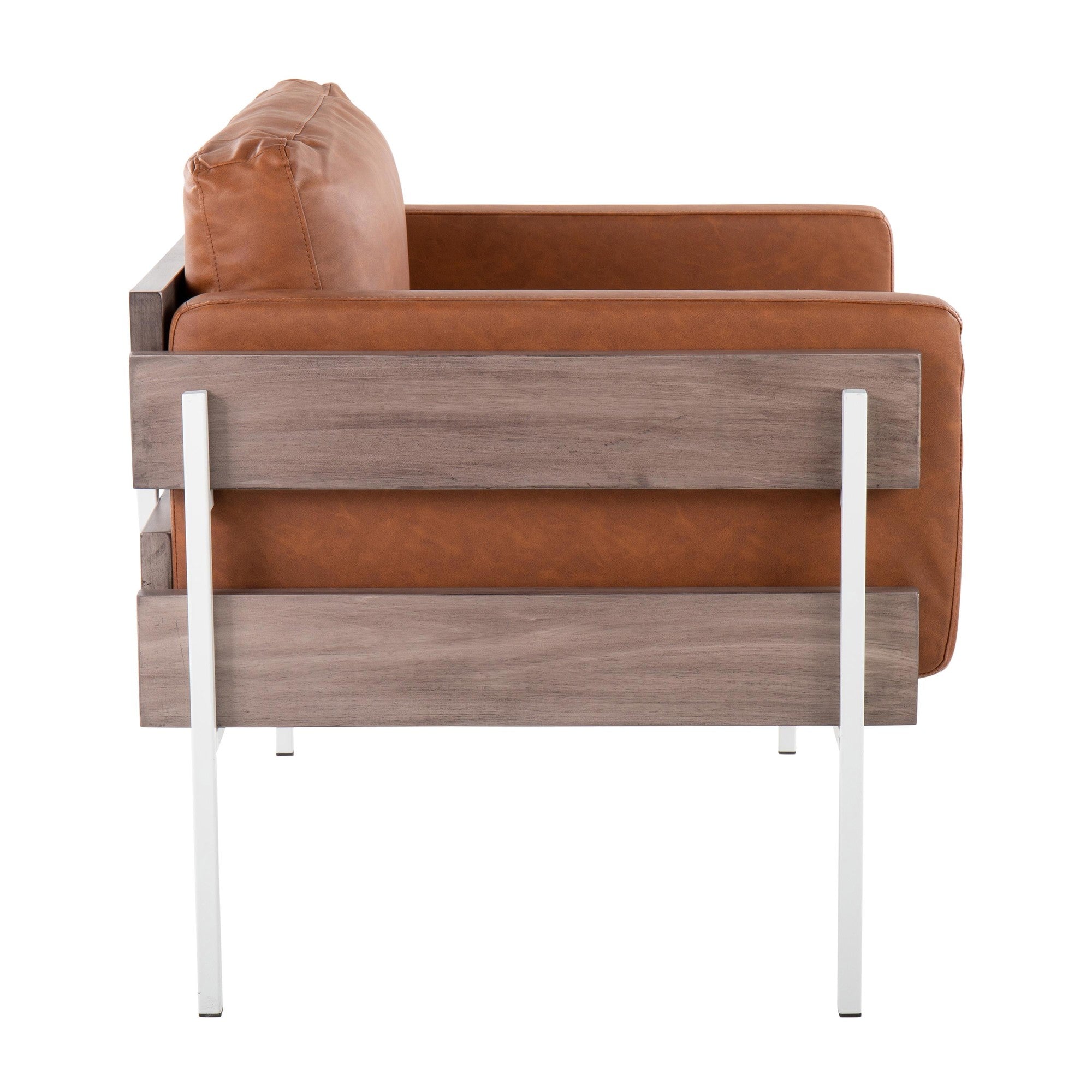 Kari Accent Chair - White Metal, Grey Wood, Camel PU
