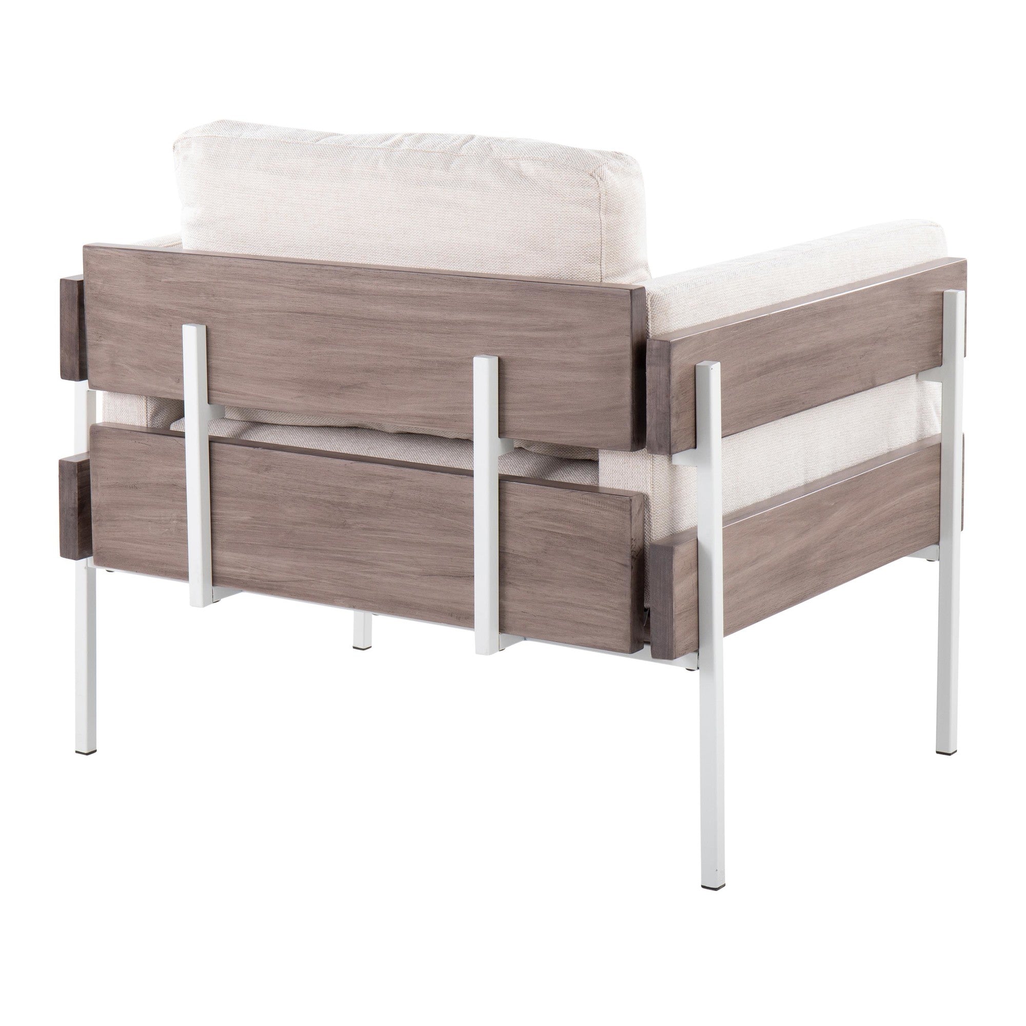 Kari Accent Chair - White Metal, Grey Wood, Cream Fabric