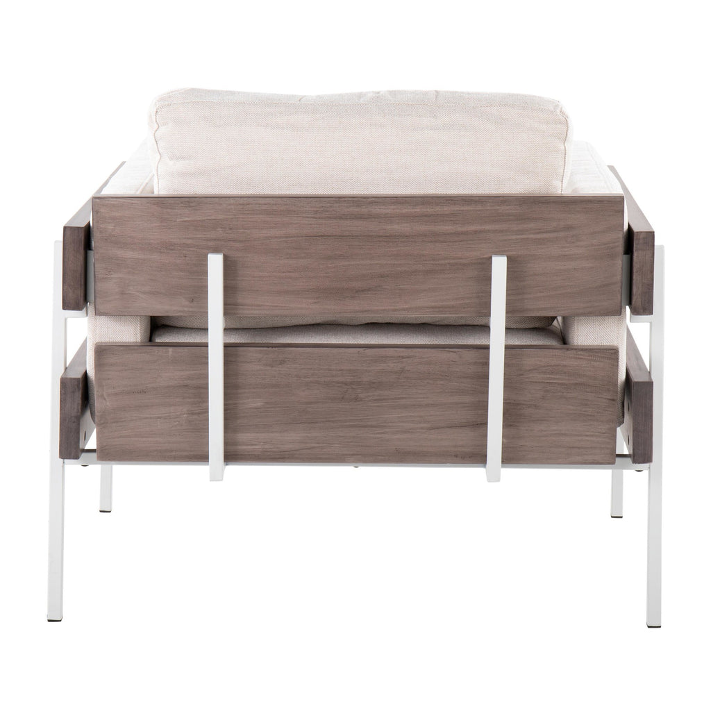 Kari Accent Chair - White Metal, Grey Wood, Cream Fabric