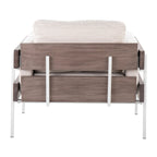Kari Accent Chair - White Metal, Grey Wood, Cream Fabric