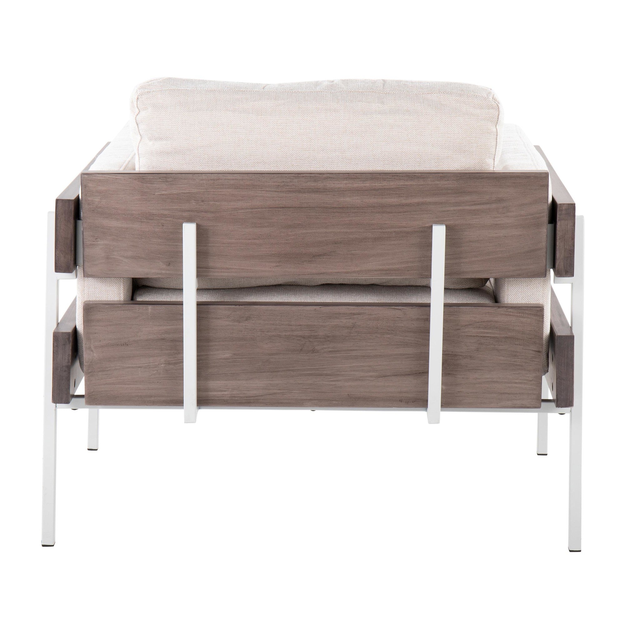 Kari Accent Chair - White Metal, Grey Wood, Cream Fabric