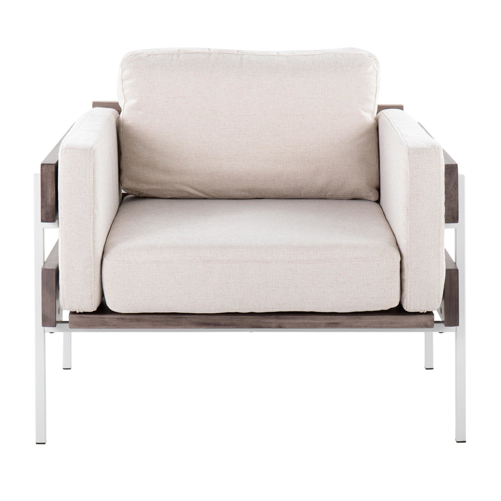 Kari Accent Chair - White Metal, Grey Wood, Cream Fabric