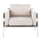 Kari Accent Chair - White Metal, Grey Wood, Cream Fabric