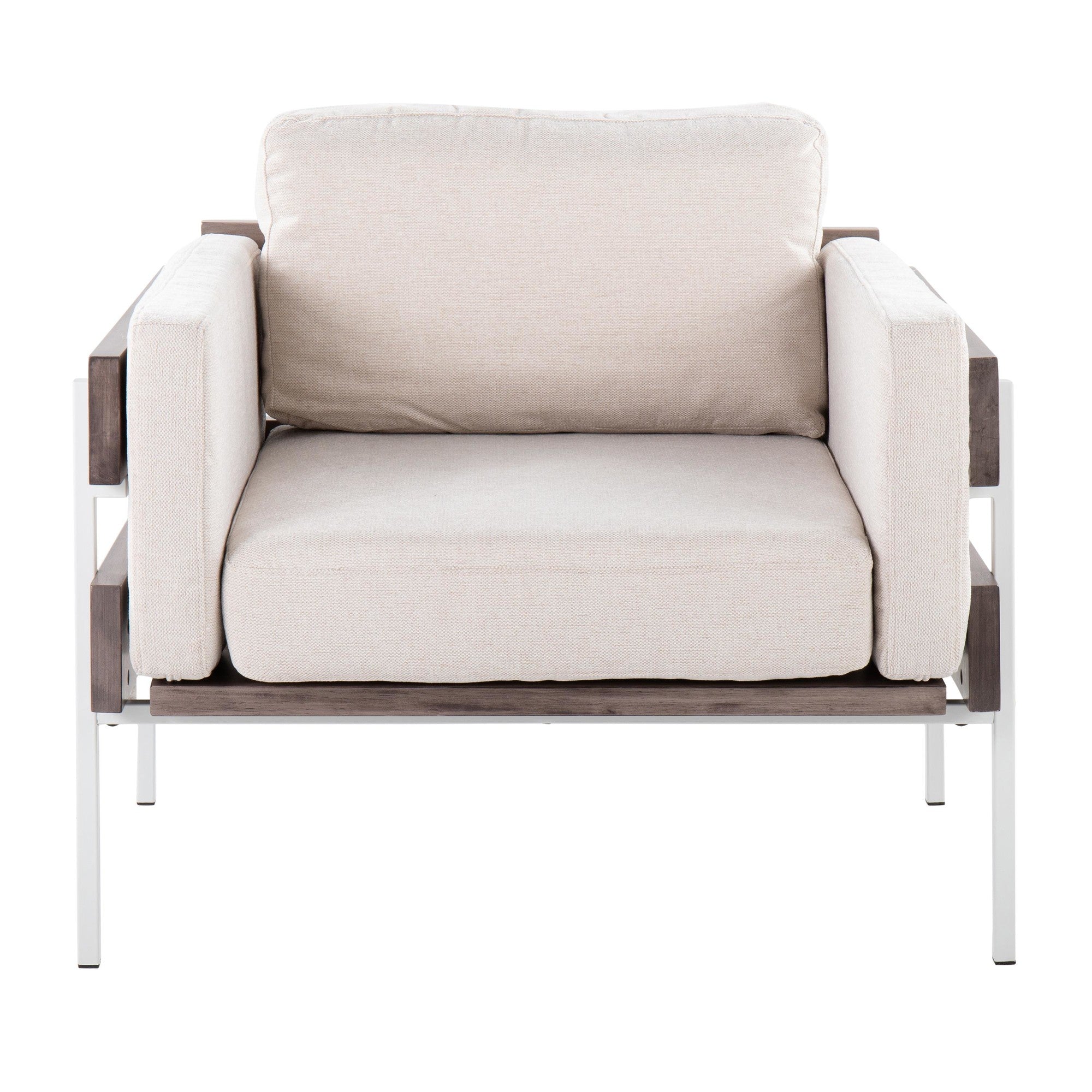 Kari Accent Chair - White Metal, Grey Wood, Cream Fabric