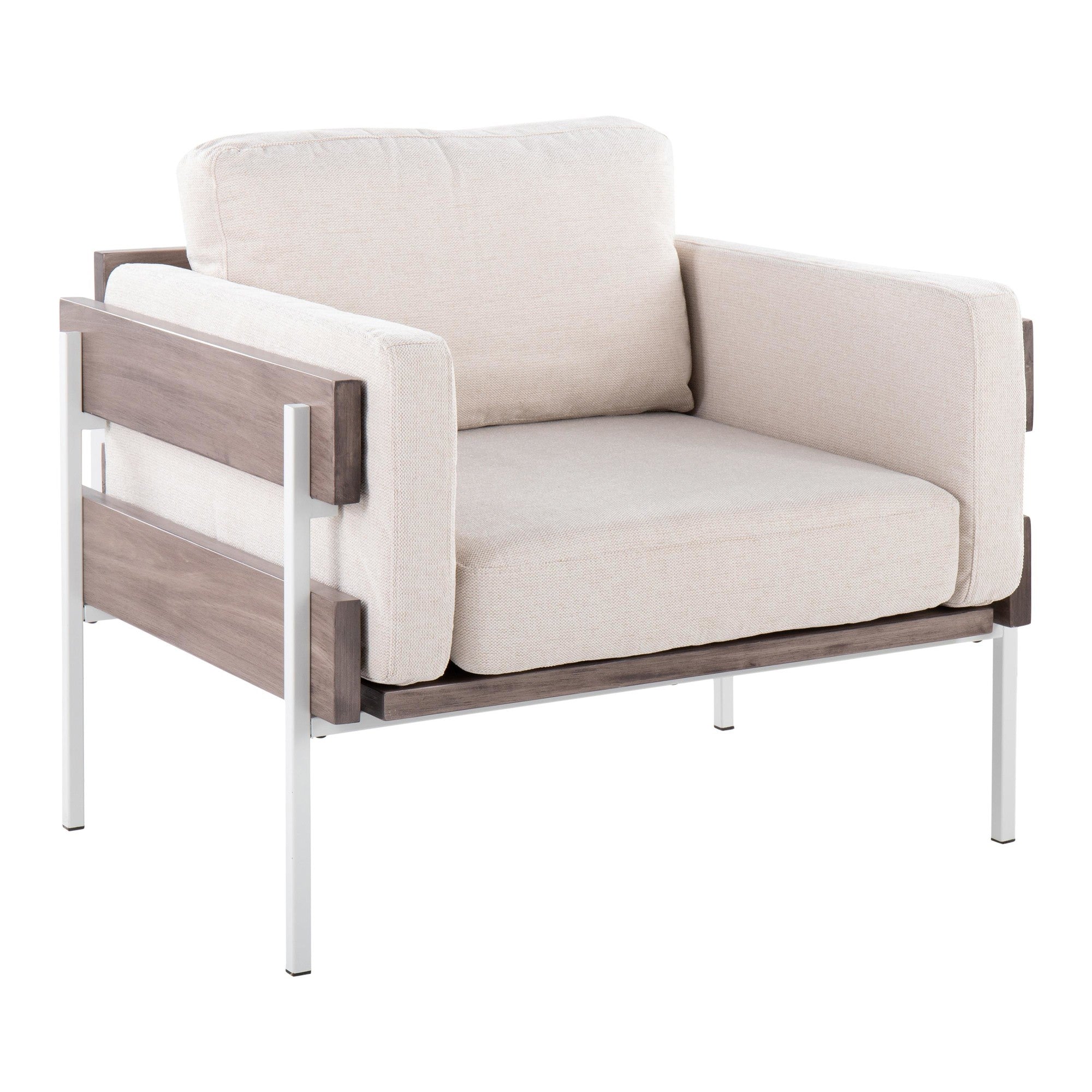 Kari Accent Chair - White Metal, Grey Wood, Cream Fabric
