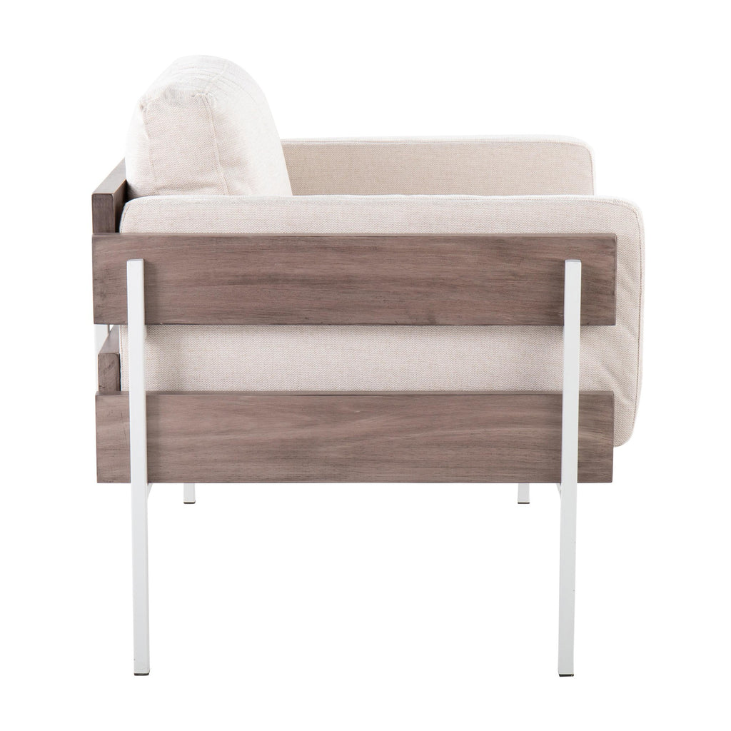 Kari Accent Chair - White Metal, Grey Wood, Cream Fabric