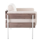 Kari Accent Chair - White Metal, Grey Wood, Cream Fabric