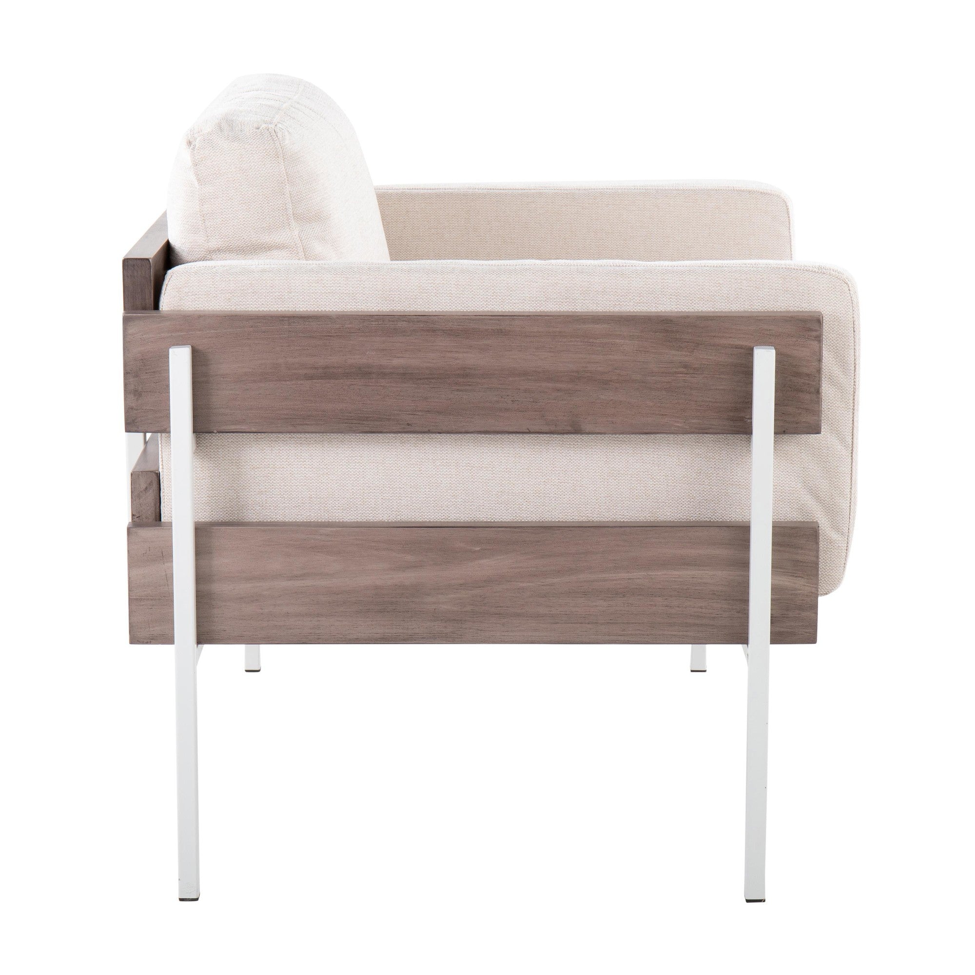 Kari Accent Chair - White Metal, Grey Wood, Cream Fabric