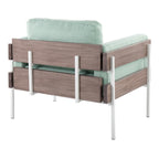 Kari Accent Chair - White Metal, Grey Wood, Light Green Fabric