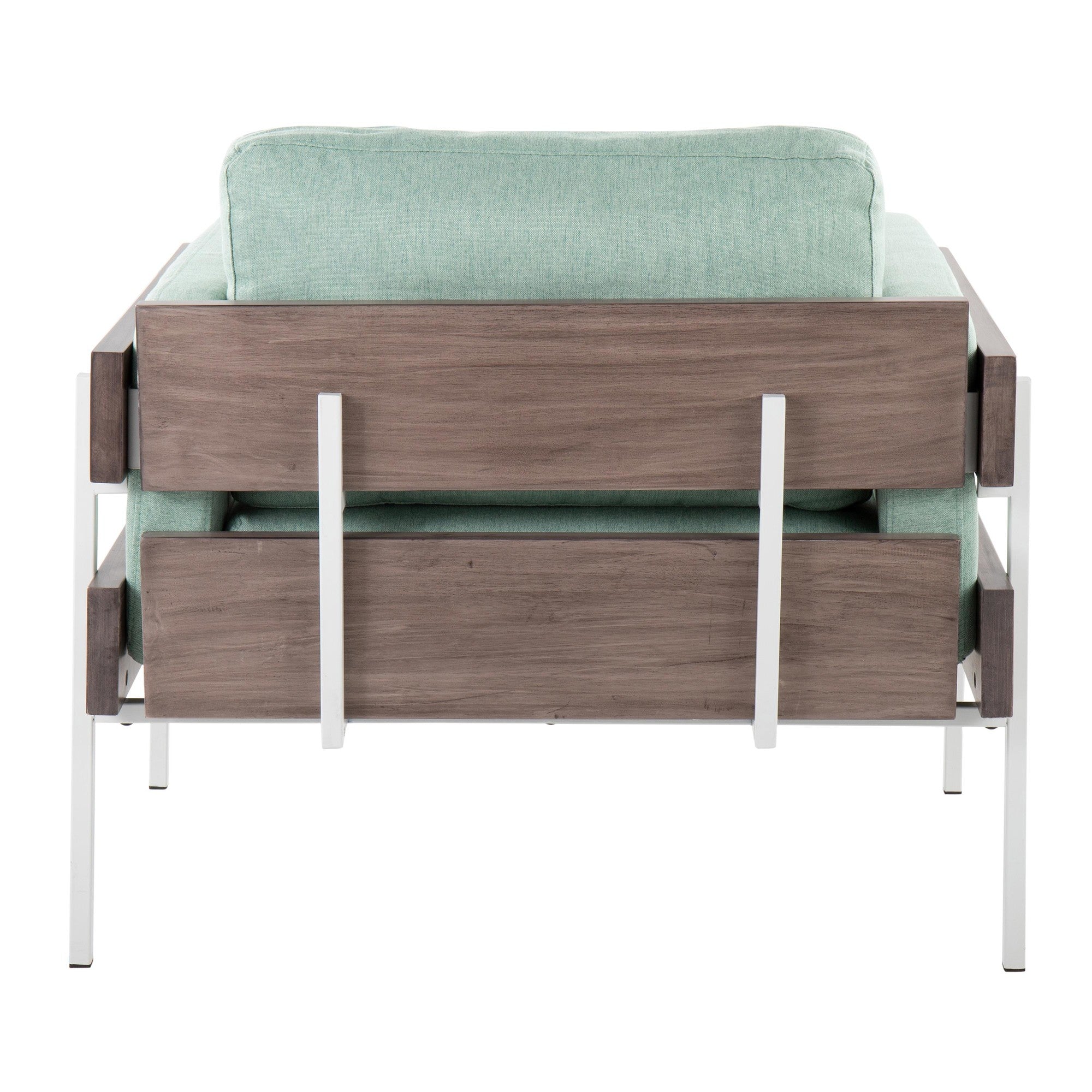 Kari Accent Chair - White Metal, Grey Wood, Light Green Fabric