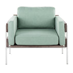 Kari Accent Chair - White Metal, Grey Wood, Light Green Fabric