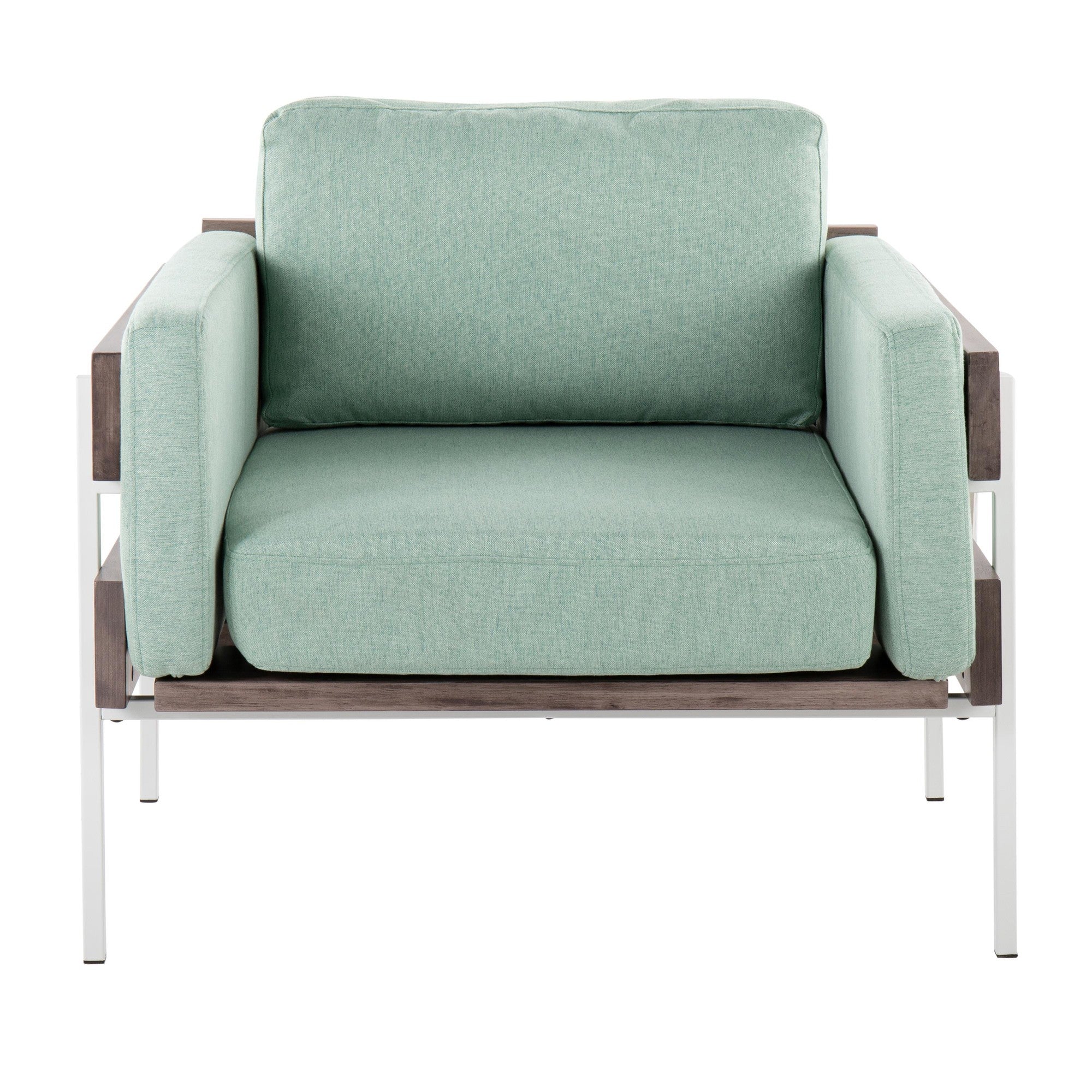 Kari Accent Chair - White Metal, Grey Wood, Light Green Fabric