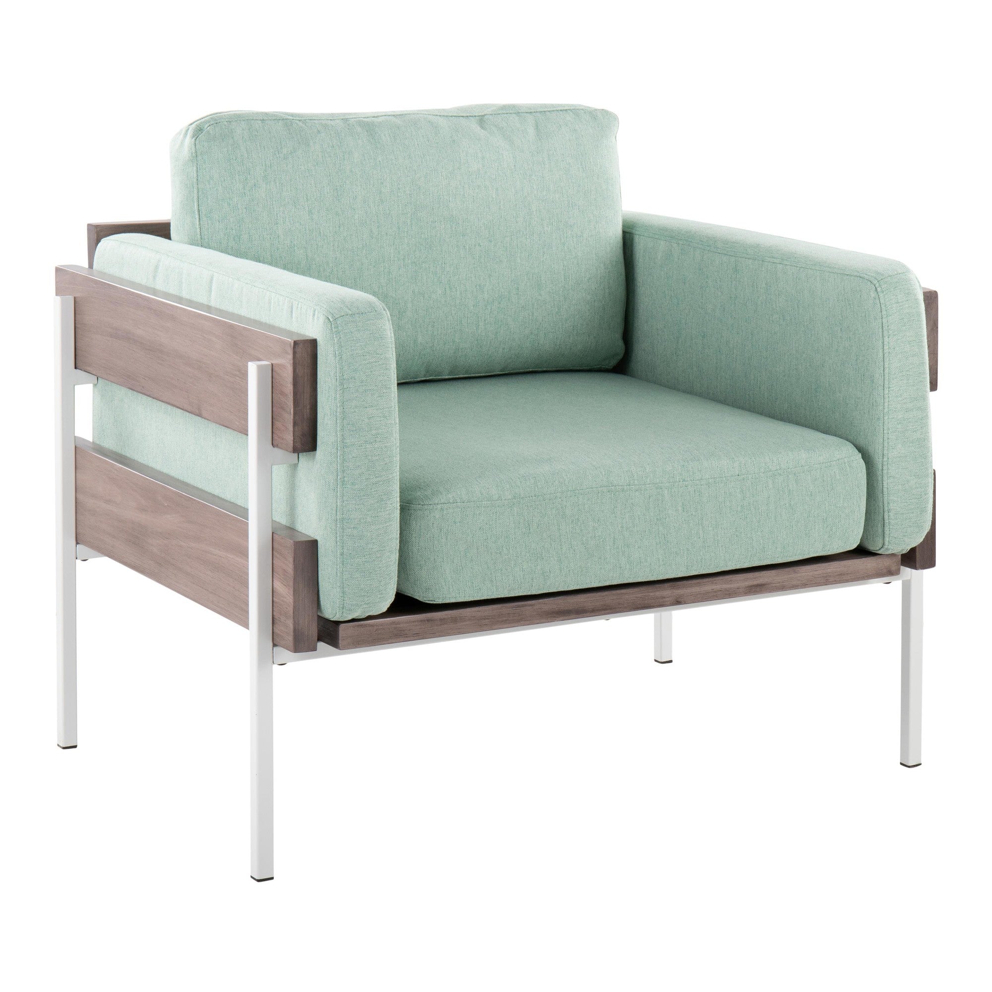 Kari Accent Chair - White Metal, Grey Wood, Light Green Fabric