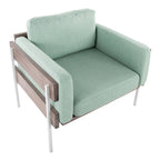 Kari Accent Chair - White Metal, Grey Wood, Light Green Fabric