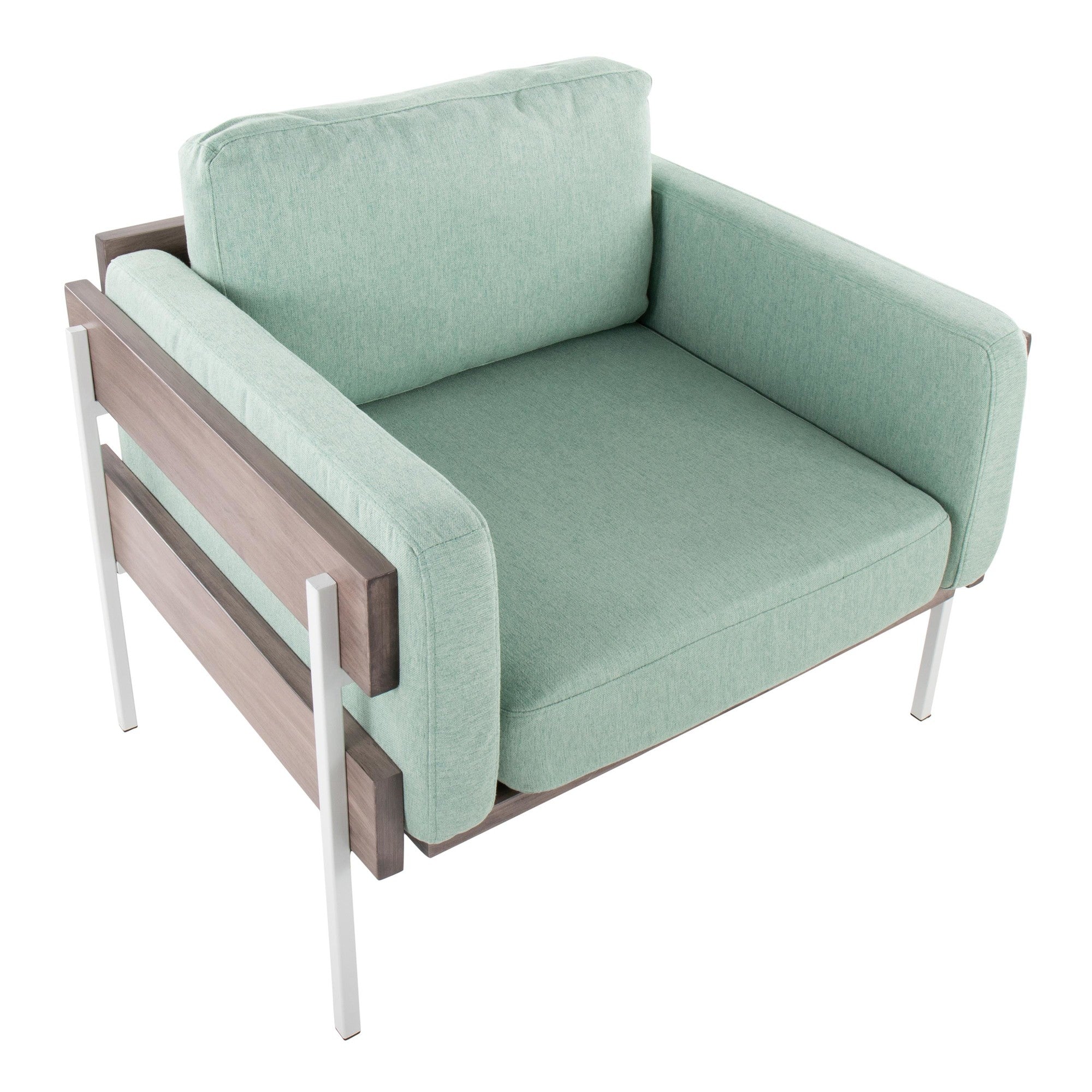 Kari Accent Chair - White Metal, Grey Wood, Light Green Fabric