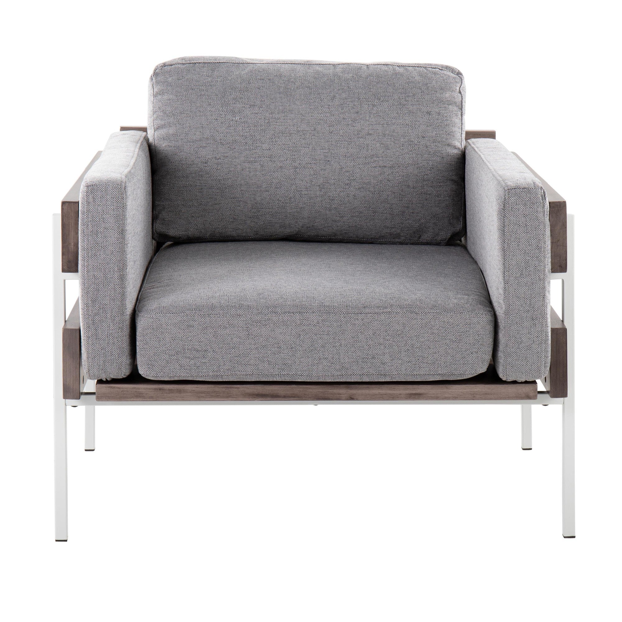 Kari Accent Chair - White Metal, Grey Wood, Light Grey Fabric