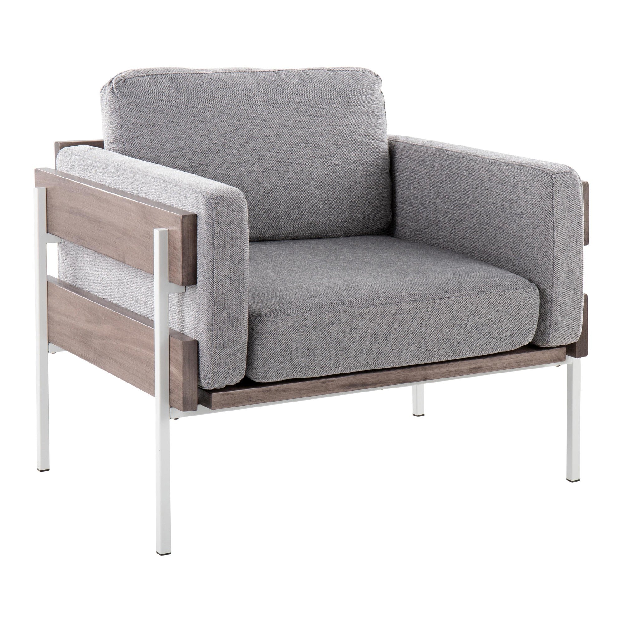 Kari Accent Chair - White Metal, Grey Wood, Light Grey Fabric