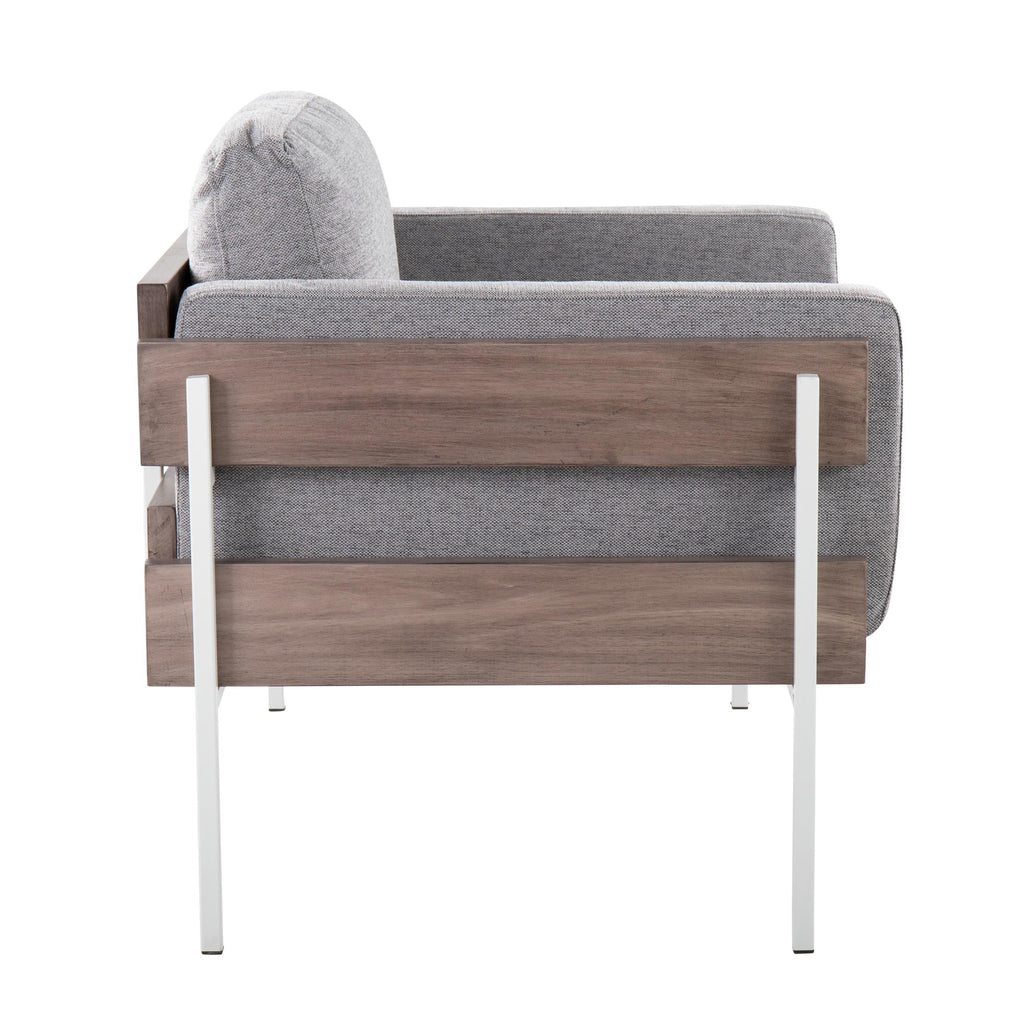 Kari Accent Chair - White Metal, Grey Wood, Light Grey Fabric