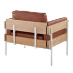 Kari Accent Chair - White Metal, Natural Wood, Camel PU