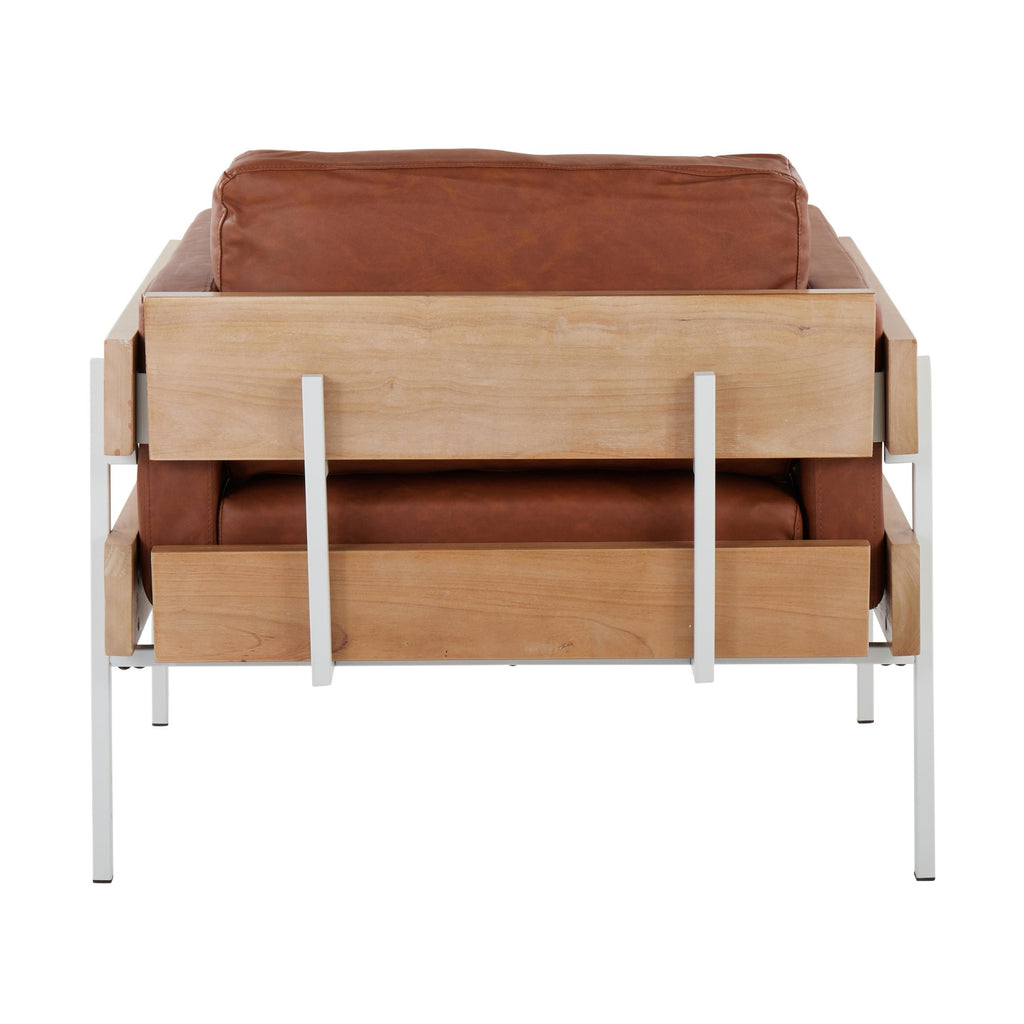 Kari Accent Chair - White Metal, Natural Wood, Camel PU