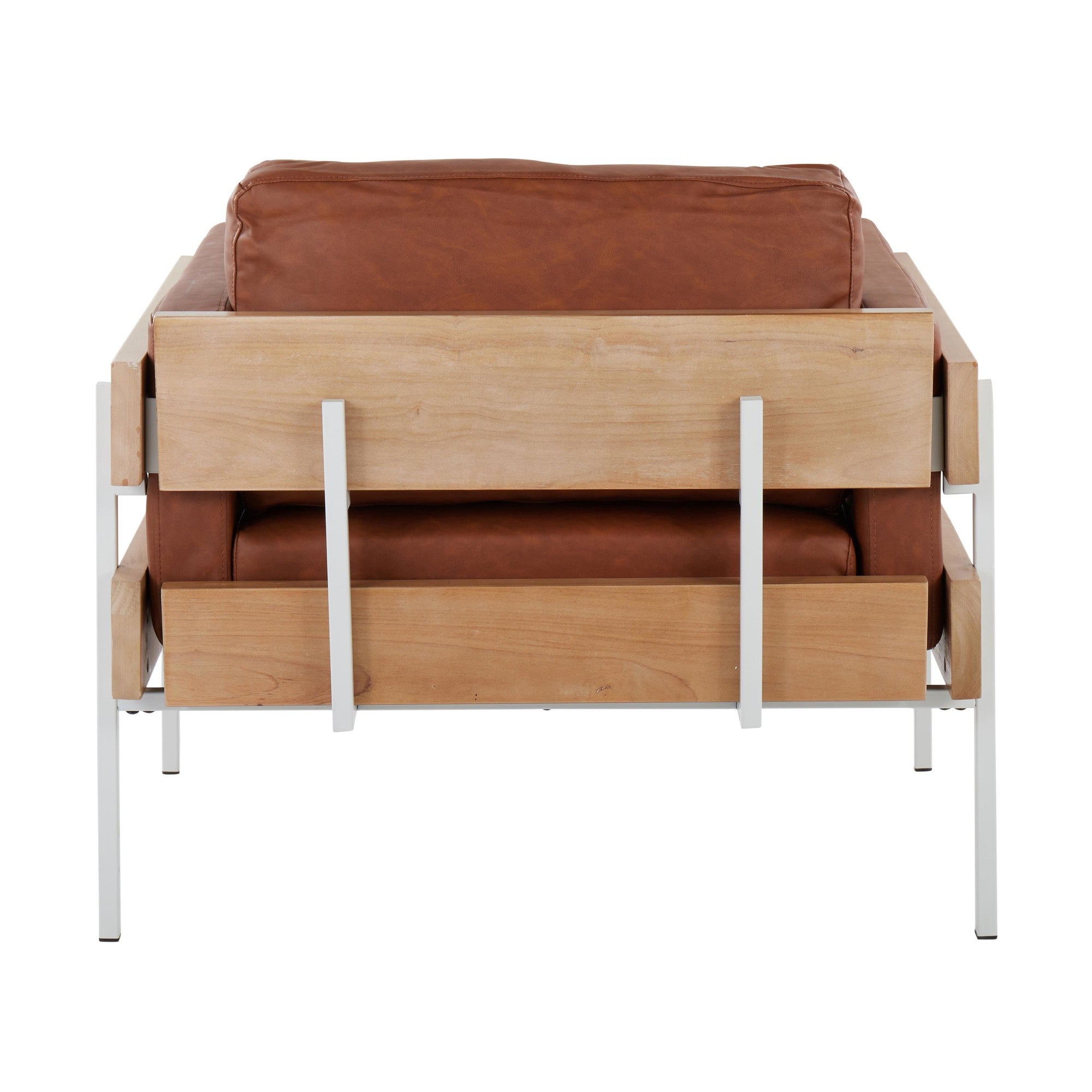 Kari Accent Chair - White Metal, Natural Wood, Camel PU