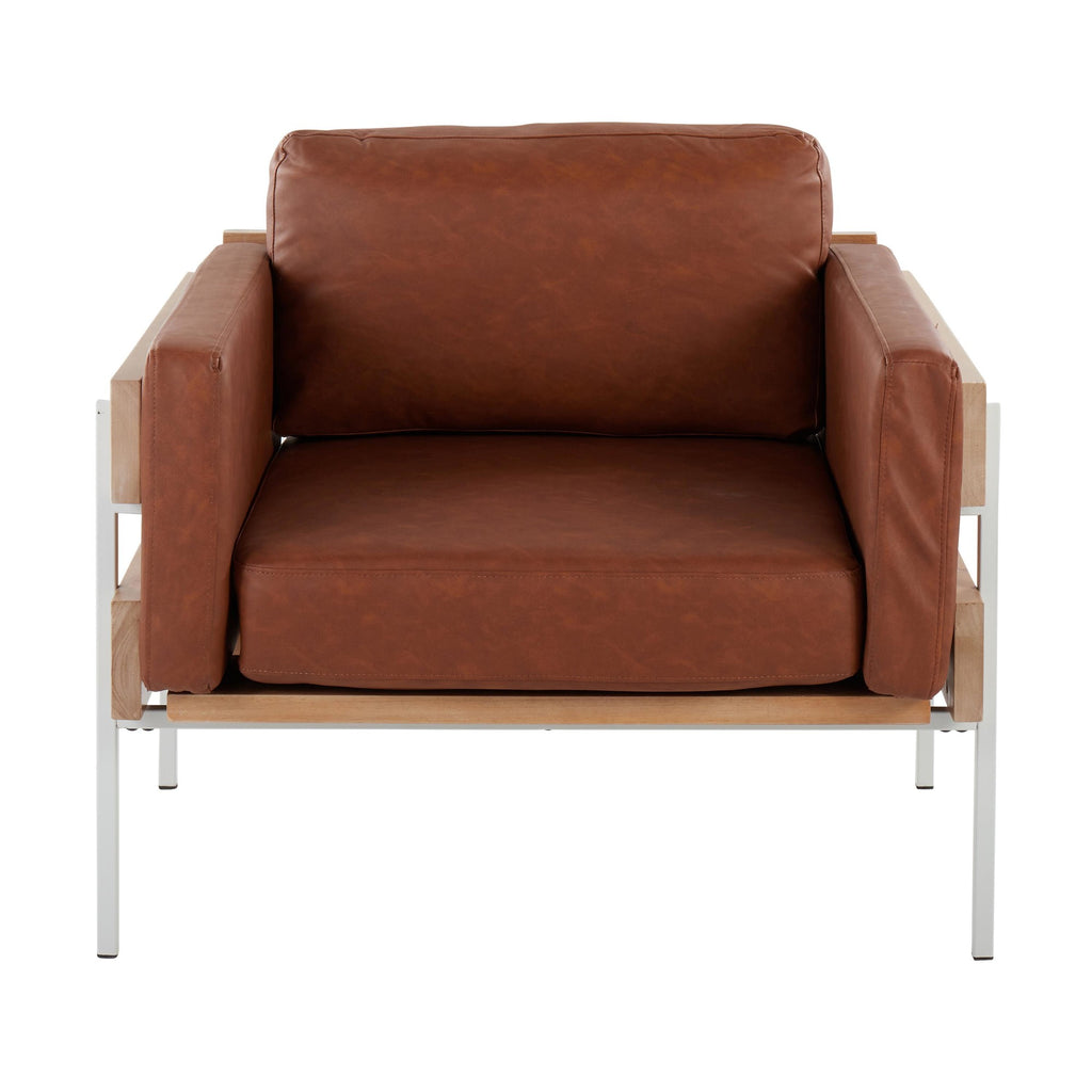Kari Accent Chair - White Metal, Natural Wood, Camel PU