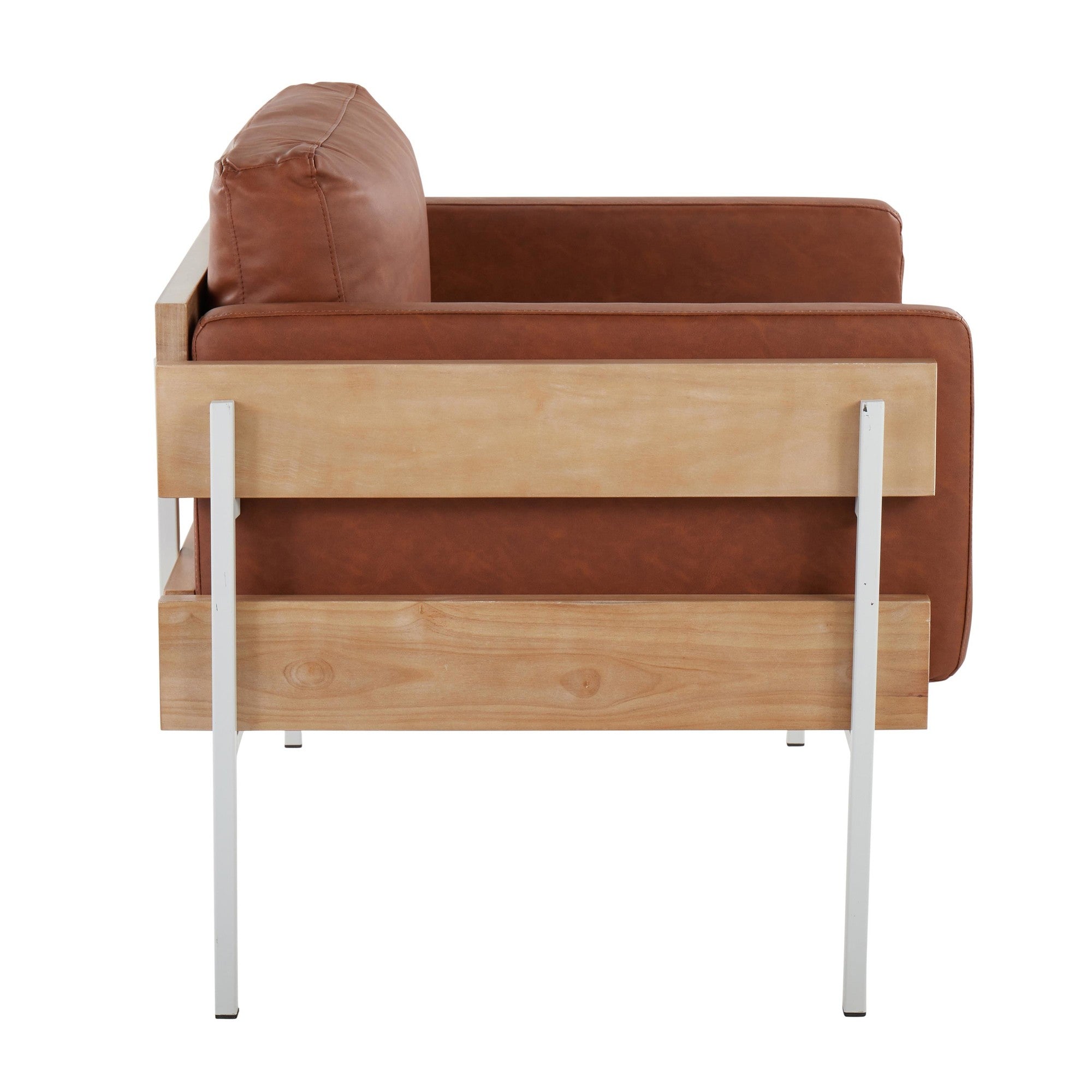 Kari Accent Chair - White Metal, Natural Wood, Camel PU