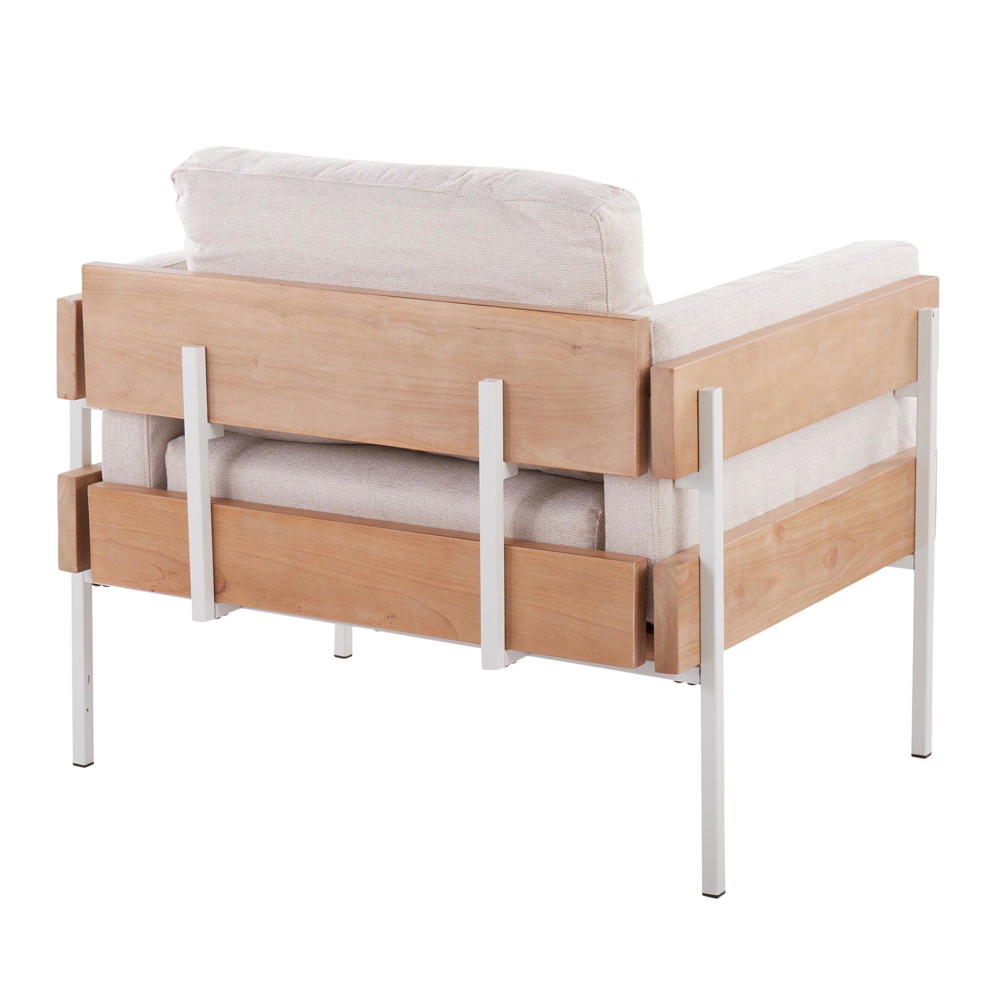 Kari Accent Chair - White Metal, Natural Wood, Cream Fabric