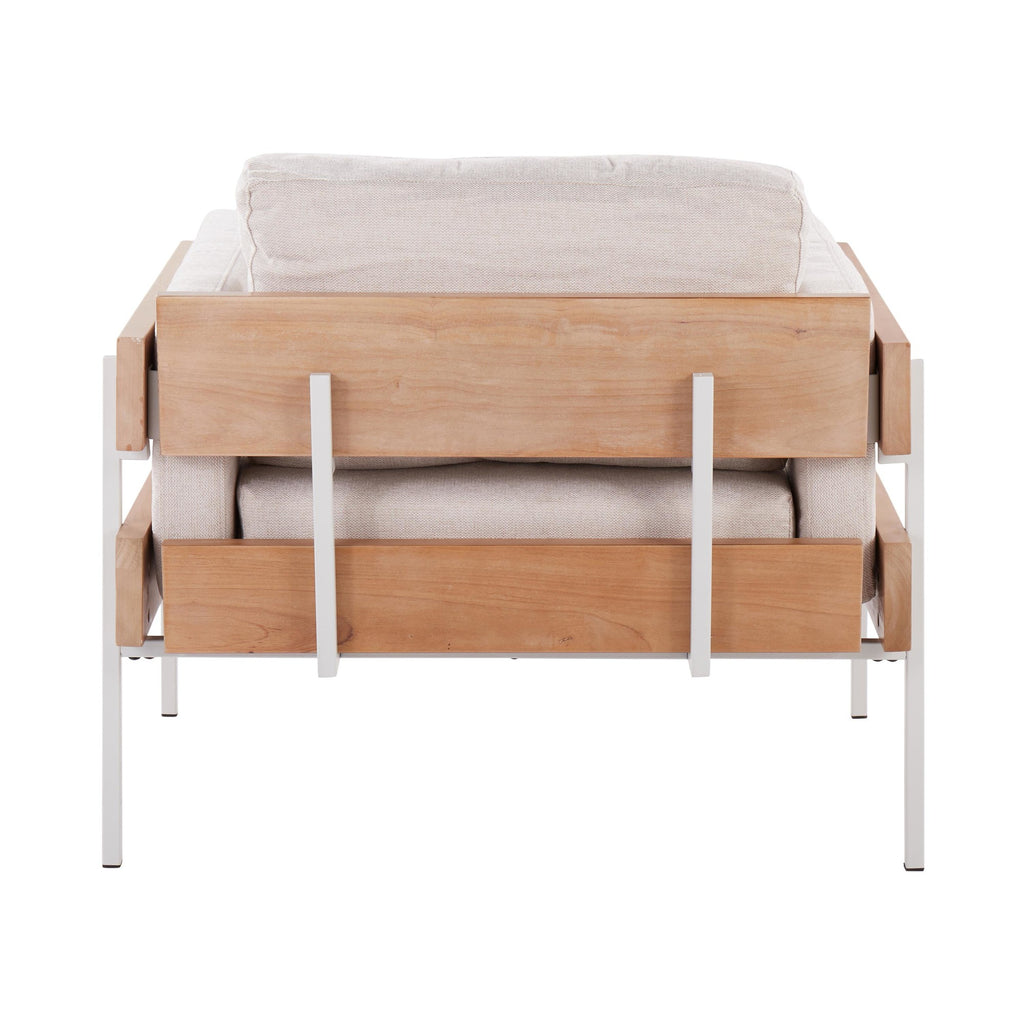Kari Accent Chair - White Metal, Natural Wood, Cream Fabric