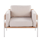 Kari Accent Chair - White Metal, Natural Wood, Cream Fabric