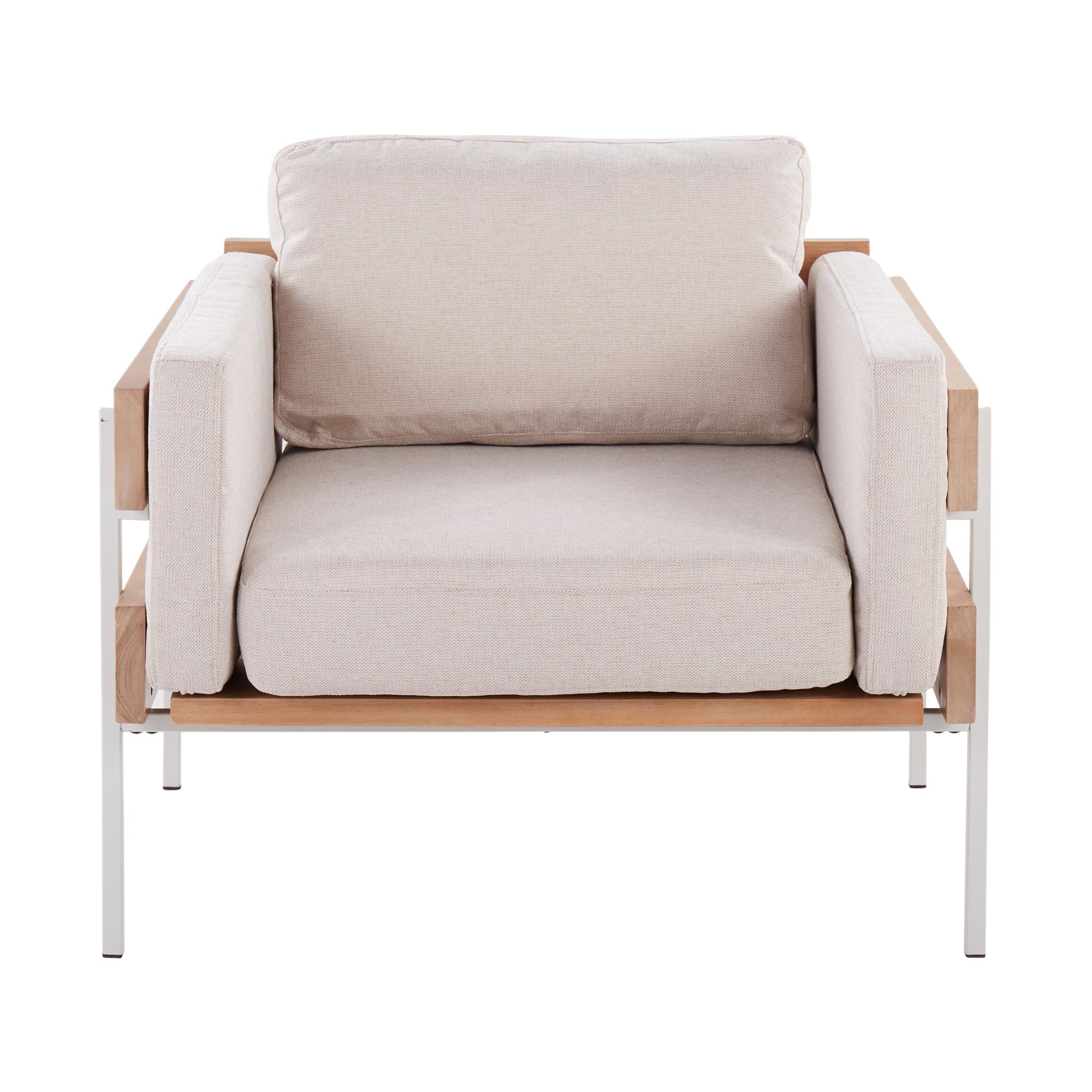 Kari Accent Chair - White Metal, Natural Wood, Cream Fabric