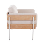 Kari Accent Chair - White Metal, Natural Wood, Cream Fabric
