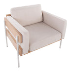 Kari Accent Chair - White Metal, Natural Wood, Cream Fabric