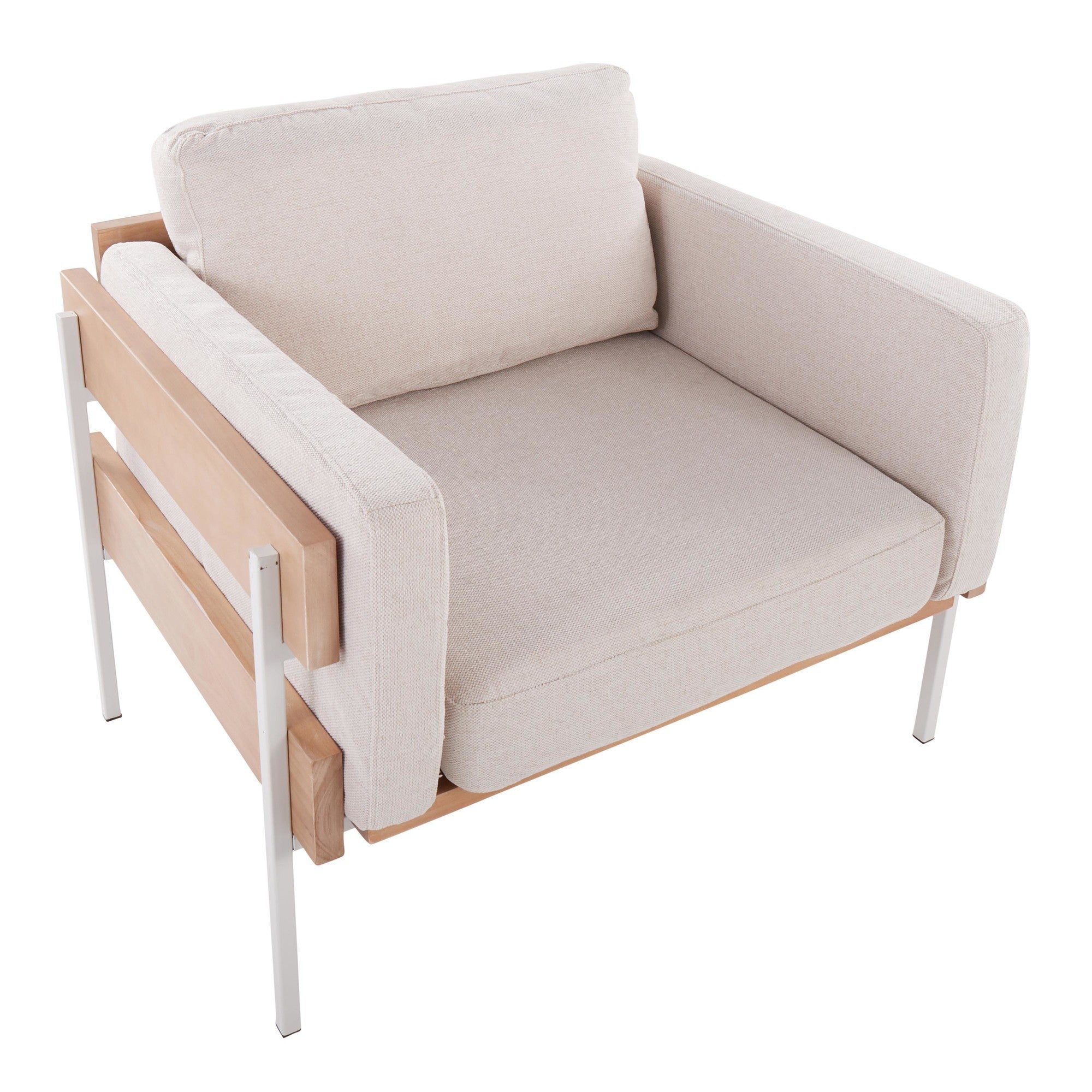 Kari Accent Chair - White Metal, Natural Wood, Cream Fabric