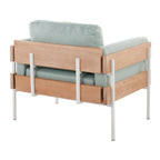 Kari Accent Chair - White Metal, Natural Wood, Light Green Fabric