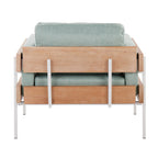 Kari Accent Chair - White Metal, Natural Wood, Light Green Fabric