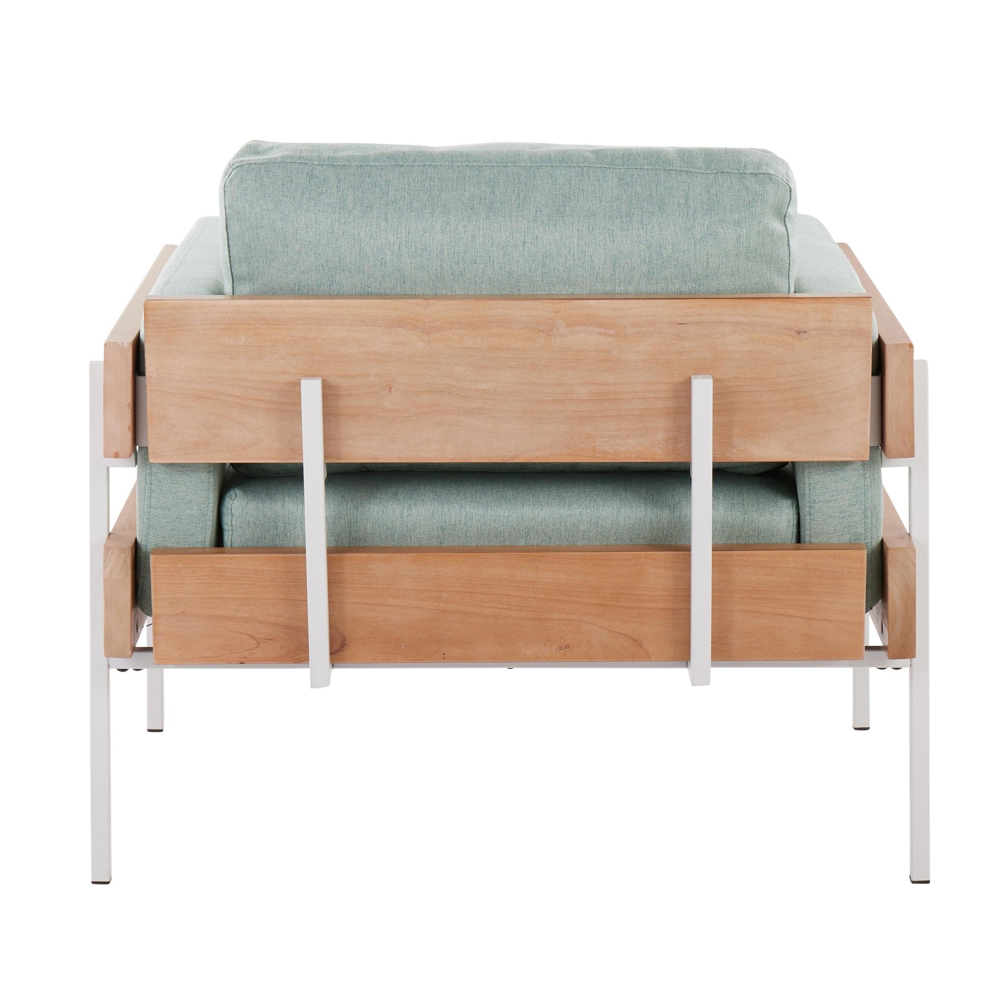 Kari Accent Chair - White Metal, Natural Wood, Light Green Fabric