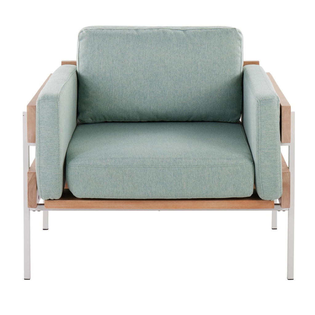 Kari Accent Chair - White Metal, Natural Wood, Light Green Fabric