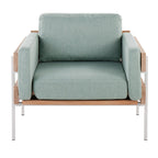 Kari Accent Chair - White Metal, Natural Wood, Light Green Fabric