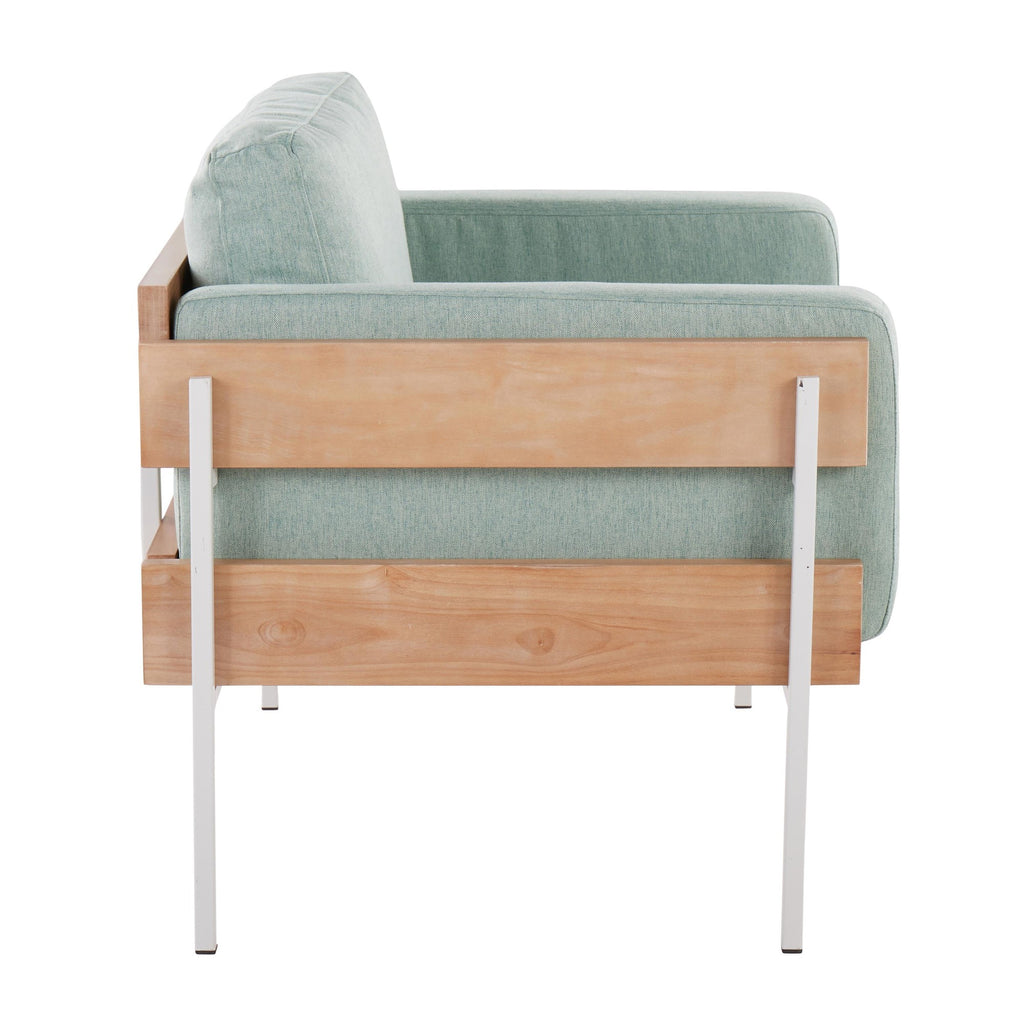 Kari Accent Chair - White Metal, Natural Wood, Light Green Fabric