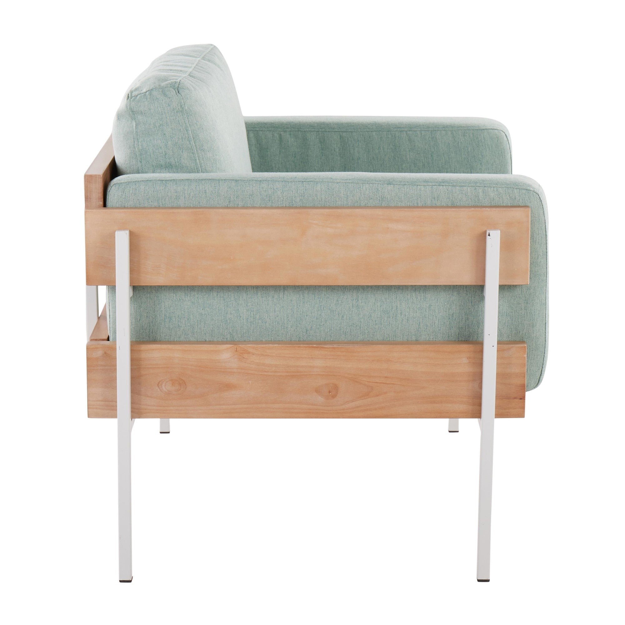 Kari Accent Chair - White Metal, Natural Wood, Light Green Fabric