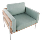 Kari Accent Chair - White Metal, Natural Wood, Light Green Fabric