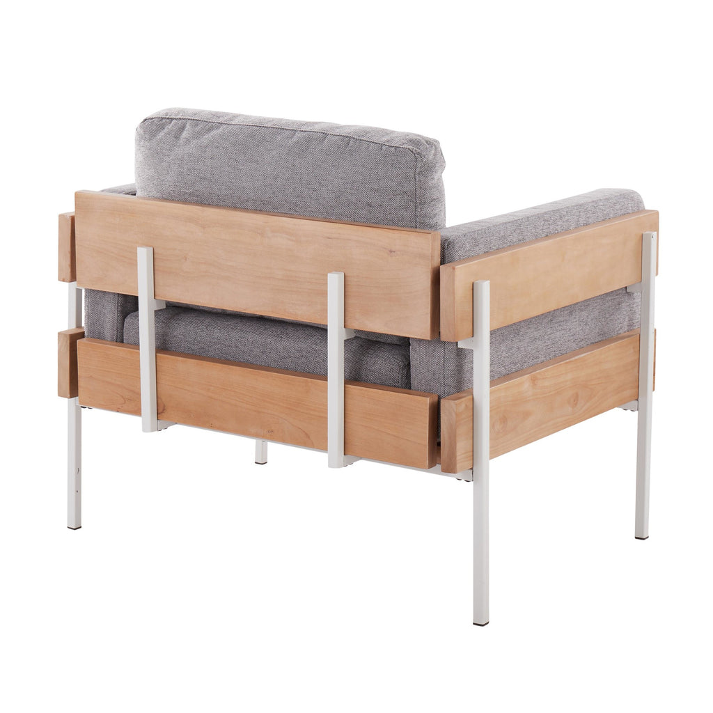 Kari Accent Chair - White Metal, Natural Wood, Light Grey Fabric