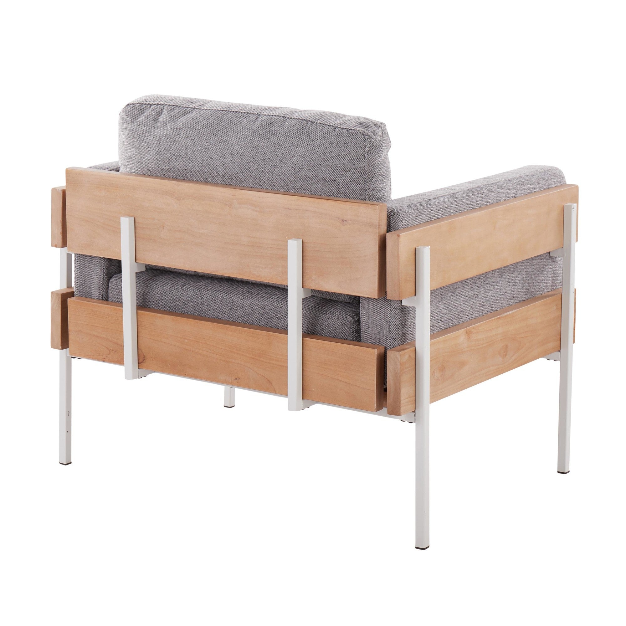 Kari Accent Chair - White Metal, Natural Wood, Light Grey Fabric